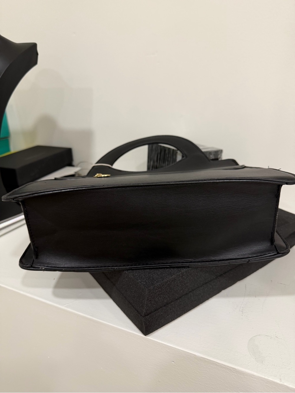 NWT Valentino Orlandi Black Quilted Top-Handle Bag with Gold Accent W/ Crossbody - Picture 7 of 9